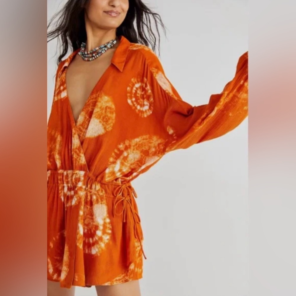 Free People Tie Dye Romper with Side Ties